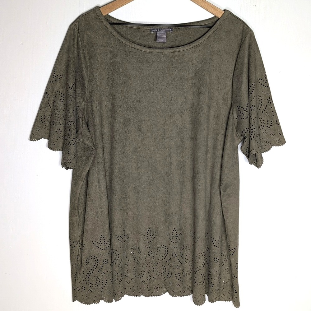 Kate & Mallory Olive Sueded Tunic Sheath Dress 1X Plus Soft Stretch Cozy